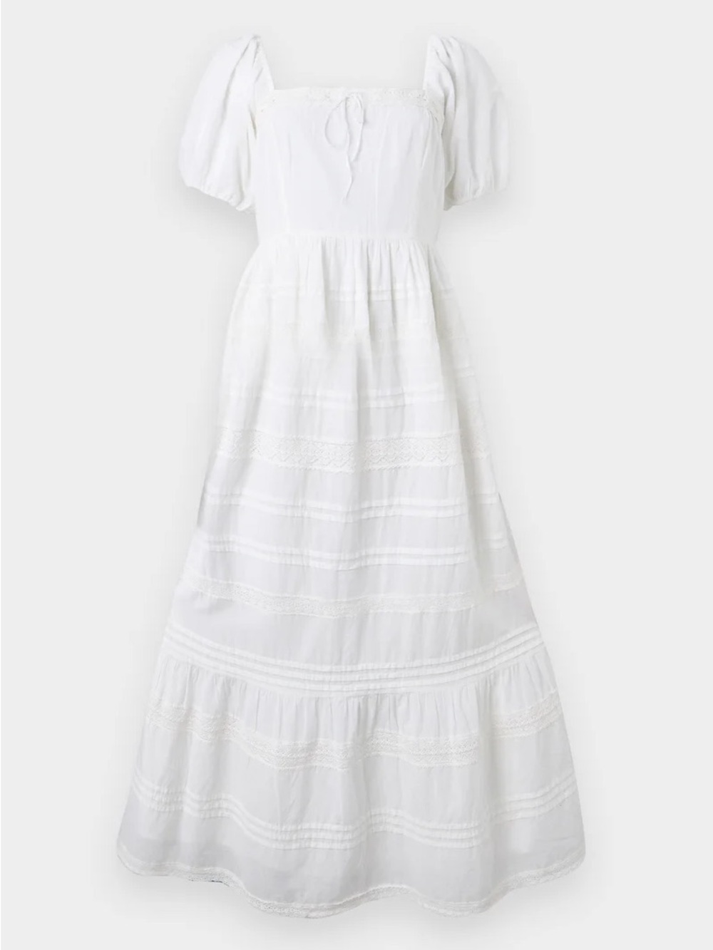 Abercrombie White Puff-Sleeve Square Neck Maxi Dress
